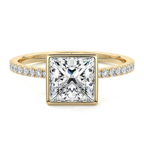 Viola - Princess Yellow Gold Engagement Ring Detail View | Nura Lab