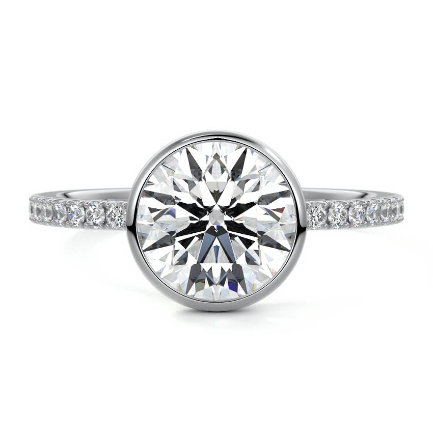 Viola round bezel pavé solitaire lab grown diamond engagement ring in platinum