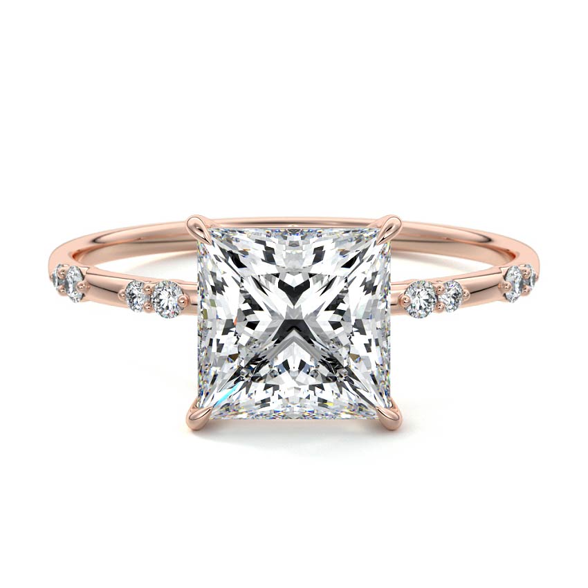 Yasmin princess side stone lab grown diamond engagement ring in rose gold