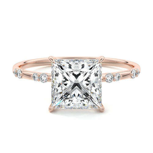 Yasmin princess side stone lab grown diamond engagement ring in rose gold