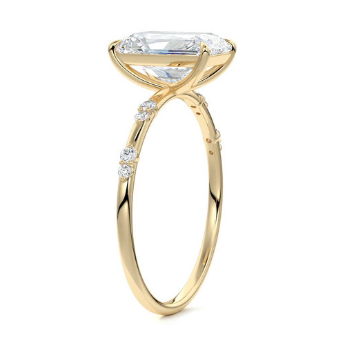 Yasmin radiant side stone lab grown diamond engagement ring in yellow gold