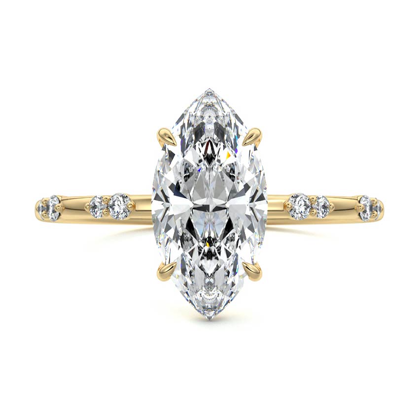 Yasmin - Marquise Yellow Gold Engagement Ring Detail View | Nura Lab