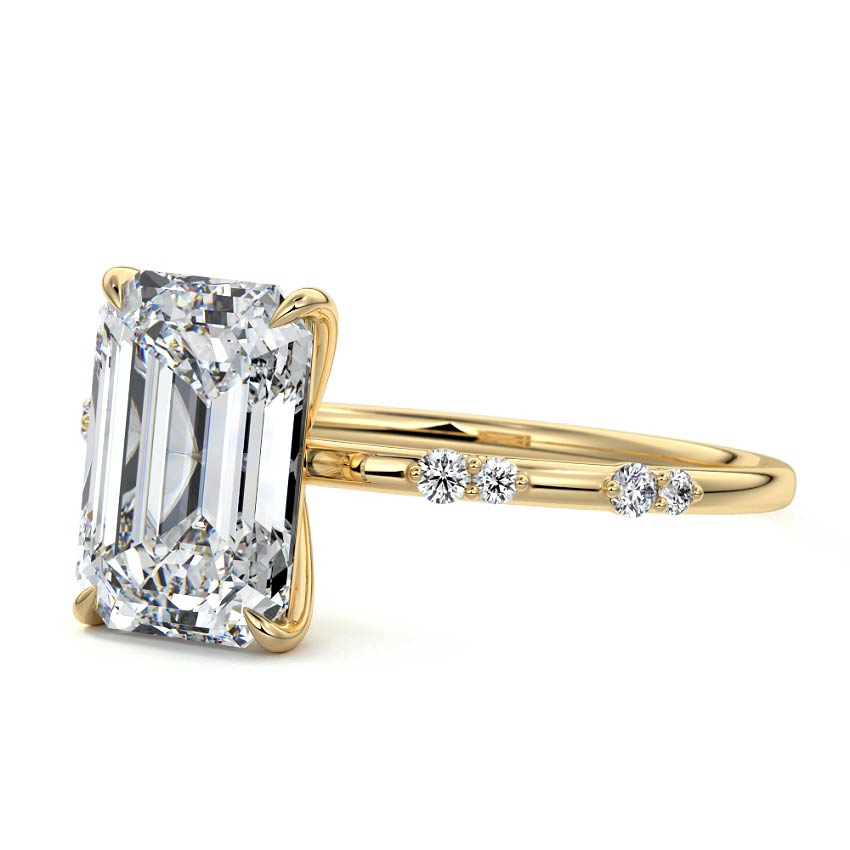 Yasmin - Emerald Cut Yellow Gold Engagement Ring Profile View | Nura Lab