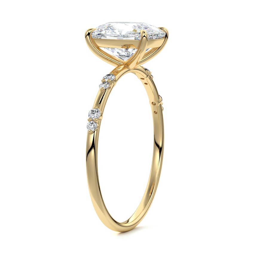 Yasmin - Cushion Yellow Gold Engagement Ring Side View | Nura Lab