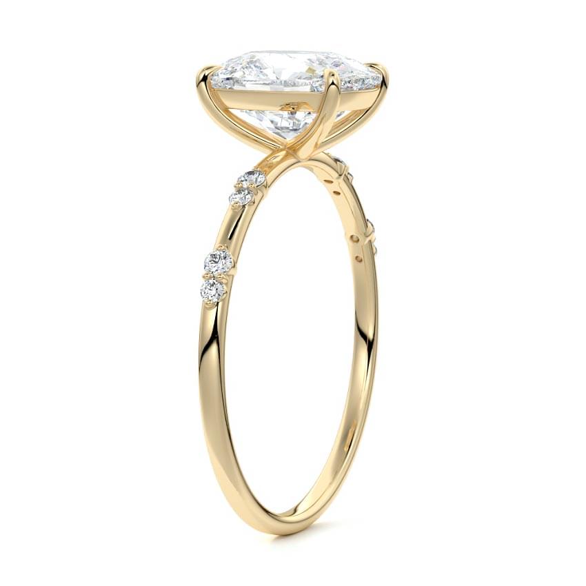 Yasmin cushion side stone lab grown diamond engagement ring in yellow gold
