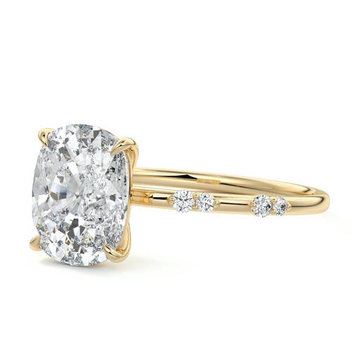 Yasmin cushion side stone lab grown diamond engagement ring in yellow gold
