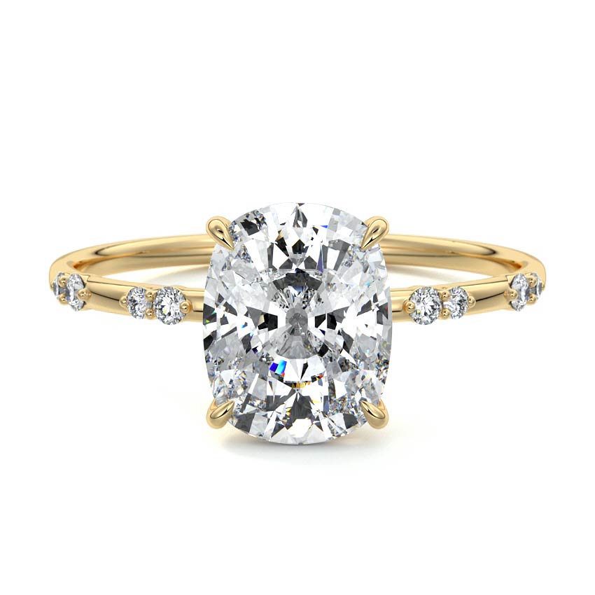 Yasmin - Cushion Yellow Gold Engagement Ring Detail View | Nura Lab