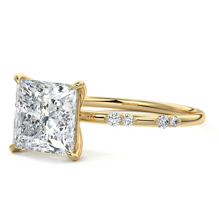 Yasmin - Princess Yellow Gold Engagement Ring Profile View | Nura Lab