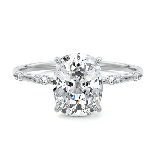 Yasmin cushion side stone lab grown diamond engagement ring in platinum