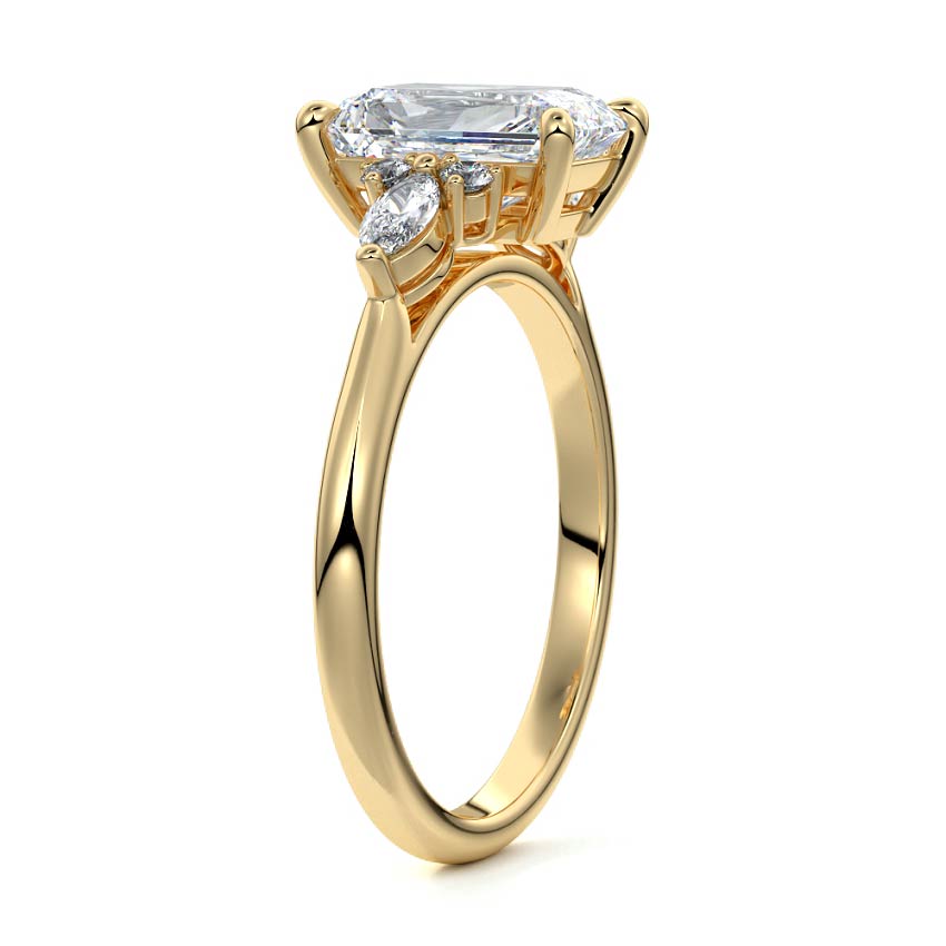 Zinnia - Radiant Yellow Gold Engagement Ring Side View | Nura Lab