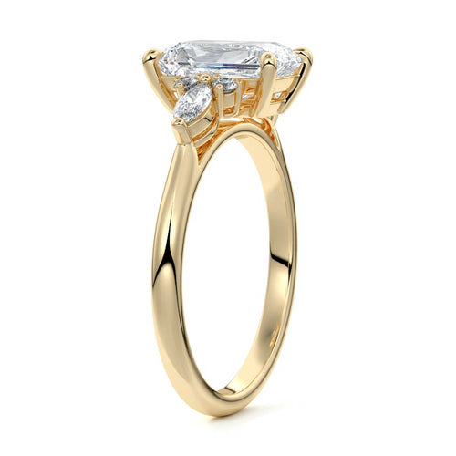 Zinnia radiant cluster side stone lab grown diamond engagement ring in yellow gold