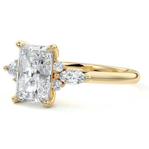 Zinnia - Radiant Yellow Gold Engagement Ring Profile View | Nura Lab