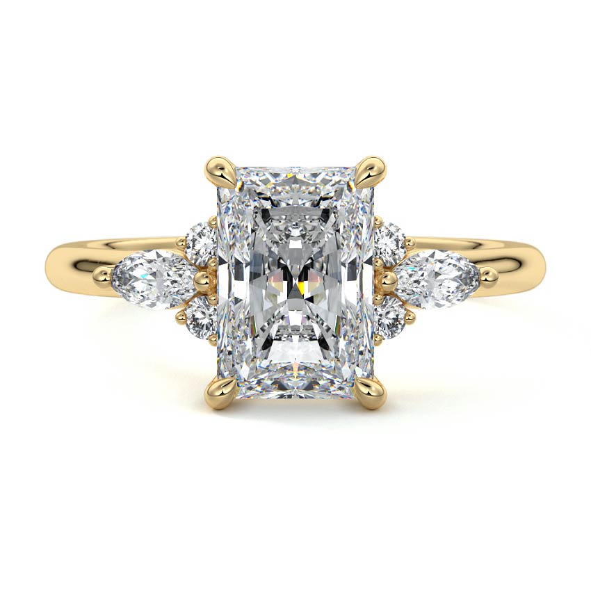 Zinnia - Radiant Yellow Gold Engagement Ring Detail View | Nura Lab