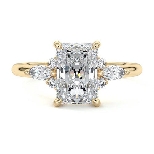 Zinnia - Radiant Yellow Gold Engagement Ring Detail View | Nura Lab