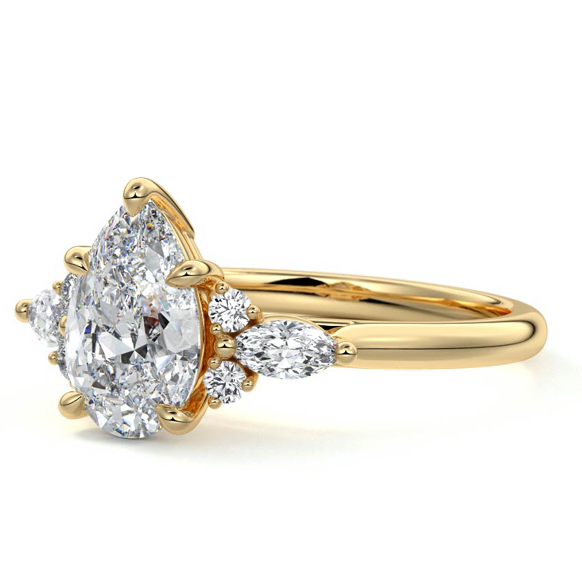 Zinnia - Pear Yellow Gold Engagement Ring Profile View | Nura Lab