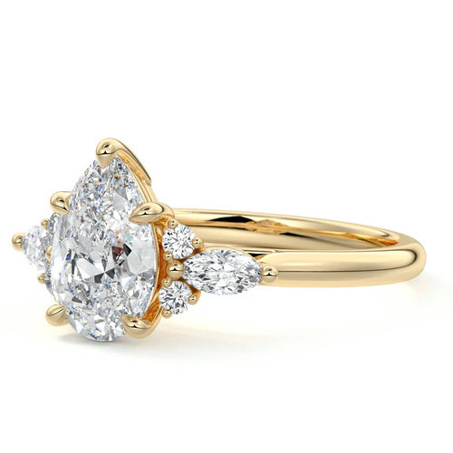 Zinnia - Pear Yellow Gold Engagement Ring Profile View | Nura Lab