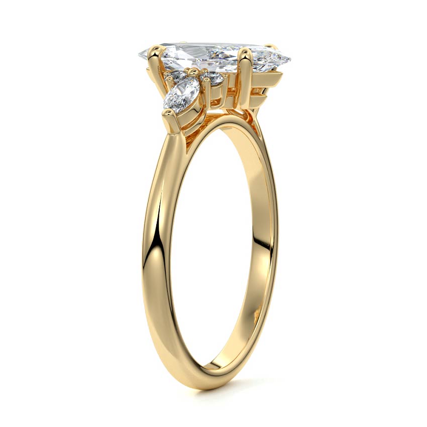 Zinnia - Marquise Yellow Gold Engagement Ring Side View | Nura Lab