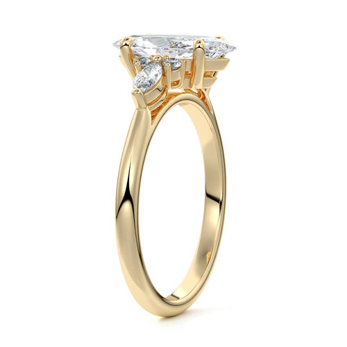 Zinnia - Marquise Yellow Gold Engagement Ring Side View | Nura Lab