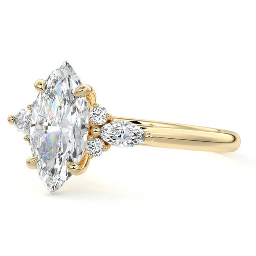 Zinnia - Marquise Yellow Gold Engagement Ring Profile View | Nura Lab