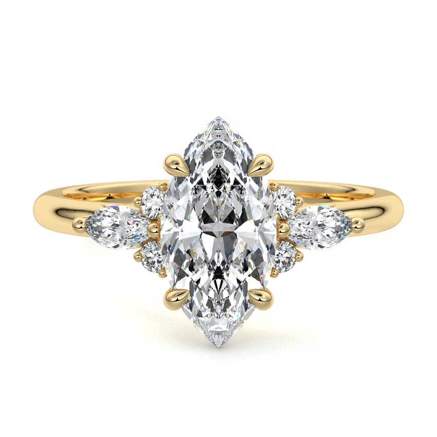 Zinnia - Marquise Yellow Gold Engagement Ring Detail View | Nura Lab