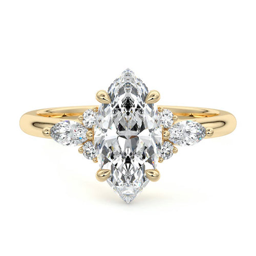 Zinnia - Marquise Yellow Gold Engagement Ring Detail View | Nura Lab