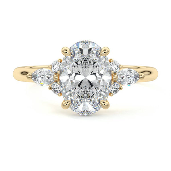 Zinnia - Oval Cluster Side Stone Lab Grown Diamond Engagement Ring