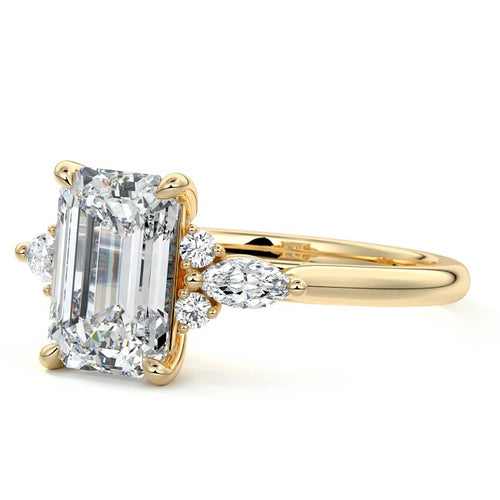 Zinnia - Emerald Cut Yellow Gold Engagement Ring Profile View | Nura Lab