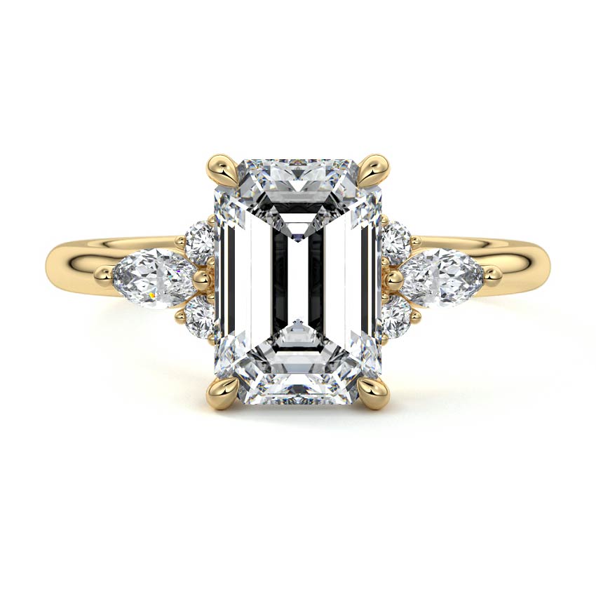 Zinnia - Emerald Cut Yellow Gold Engagement Ring Detail View | Nura Lab
