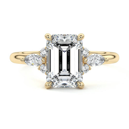 Zinnia - Emerald Cut Yellow Gold Engagement Ring Detail View | Nura Lab