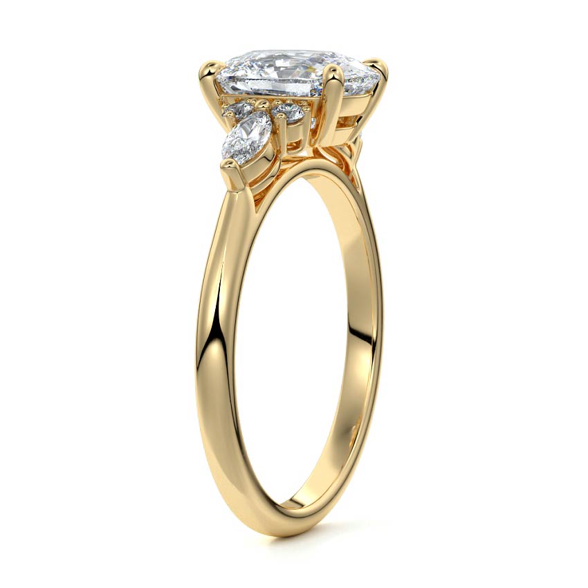 Zinnia - Cushion Yellow Gold Engagement Ring Side View | Nura Lab