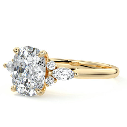 Zinnia - Cushion Yellow Gold Engagement Ring Profile View | Nura Lab