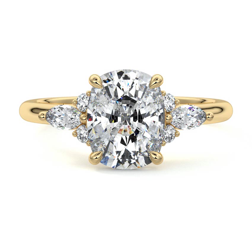 Zinnia - Cushion Yellow Gold Engagement Ring Detail View | Nura Lab