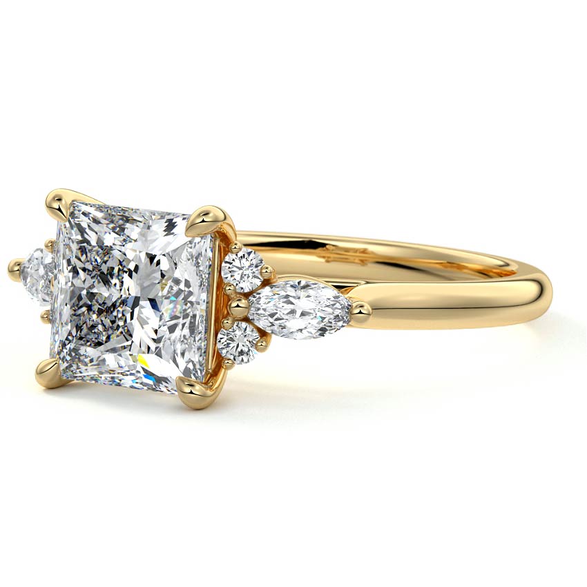 Zinnia - Princess Yellow Gold Engagement Ring Profile View | Nura Lab