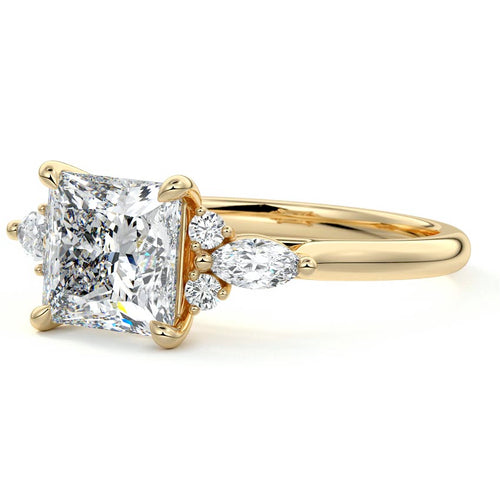 Zinnia - Princess Yellow Gold Engagement Ring Profile View | Nura Lab