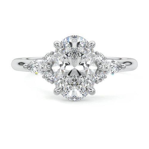 Zinnia oval cluster side stone lab grown diamond engagement ring in white gold