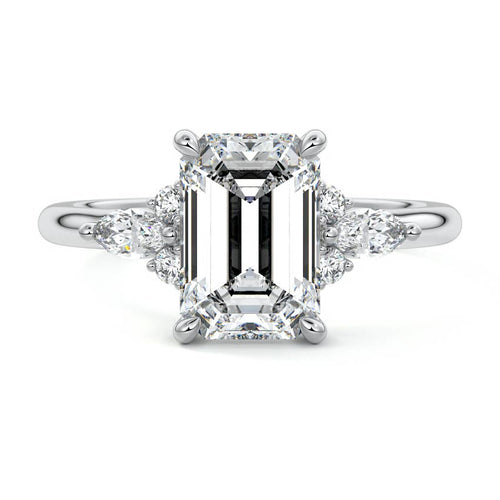 Zinnia - Emerald Cut White Gold Lab Grown Diamond Engagement Ring | Nura Lab