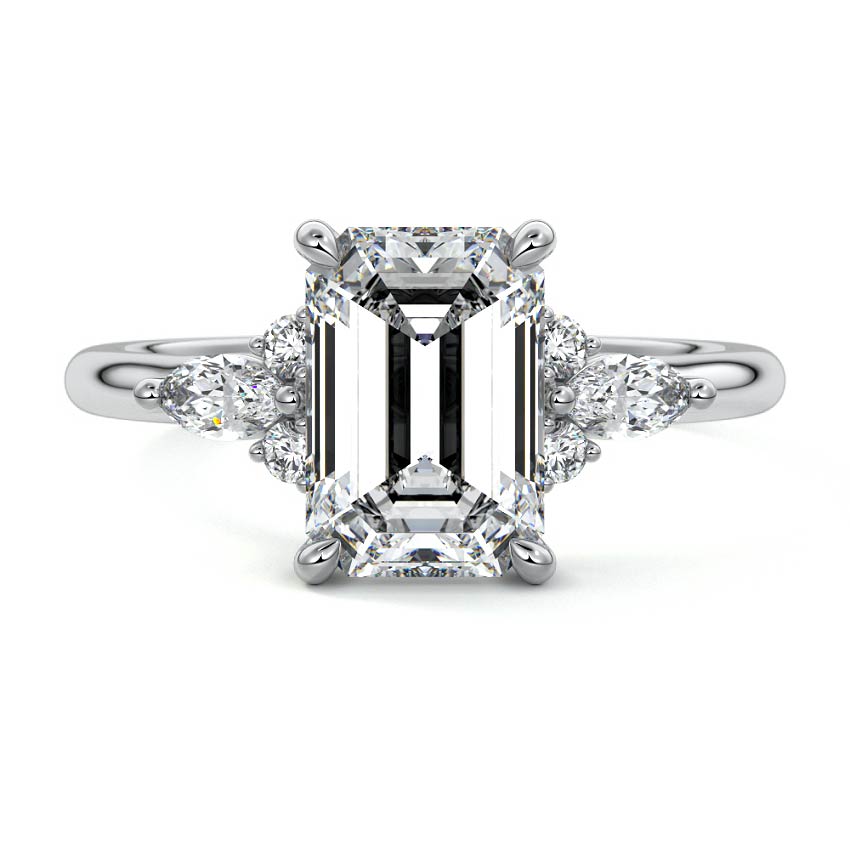 Zinnia - Emerald Cut Platinum Lab Grown Diamond Engagement Ring | Nura Lab