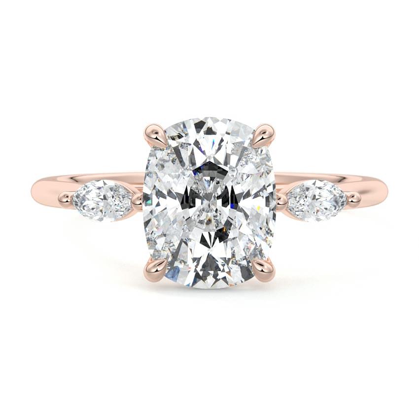 Aella cushion three-stone lab grown diamond engagement ring in rose gold