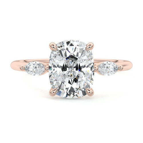 Aella cushion three-stone lab grown diamond engagement ring in rose gold
