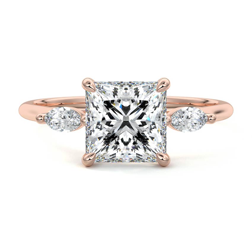 Aella princess three-stone lab grown diamond engagement ring in rose gold