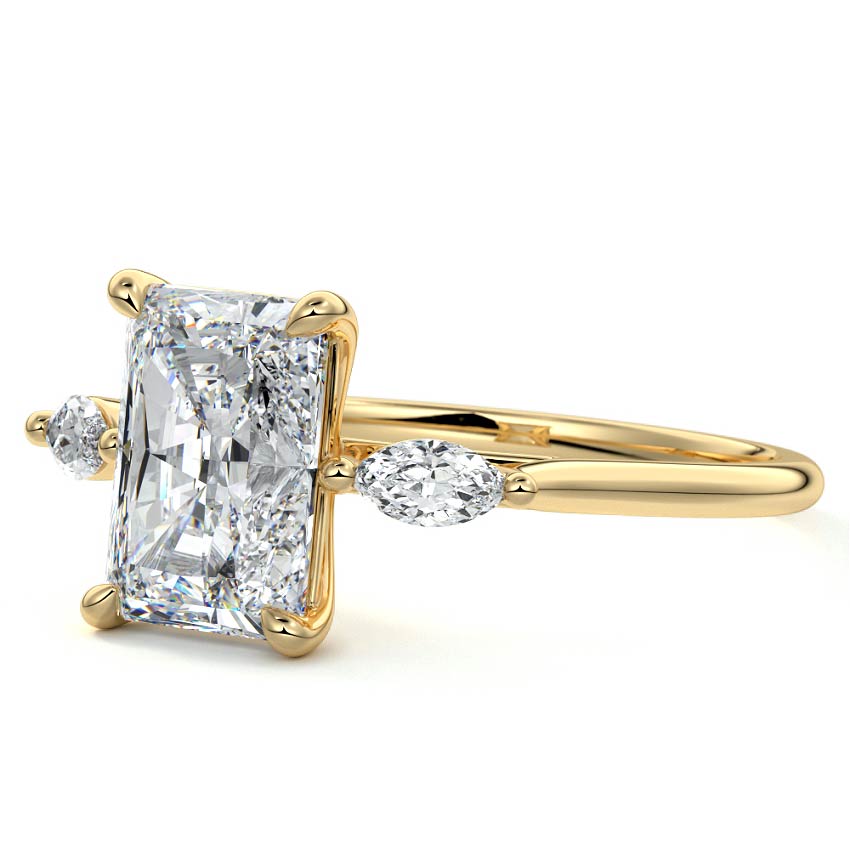 Aella - Radiant Yellow Gold Engagement Ring Profile View | Nura Lab