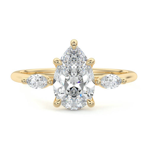 Aella pear three-stone lab grown diamond engagement ring in yellow gold