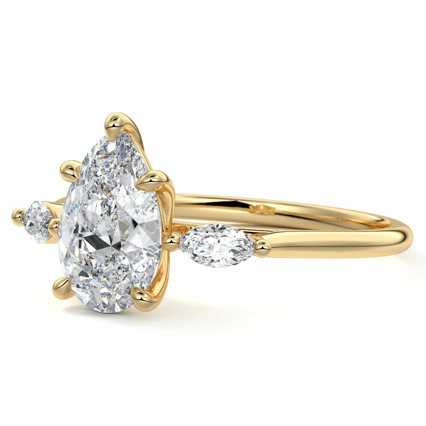 Aella - Pear Yellow Gold Engagement Ring Profile View | Nura Lab