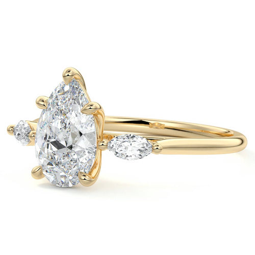 Aella - Pear Yellow Gold Engagement Ring Profile View | Nura Lab