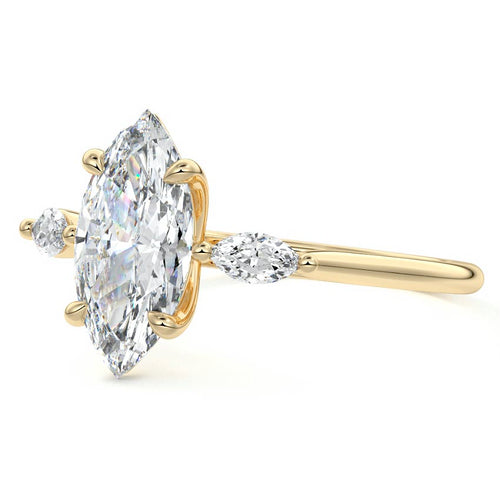 Aella - Marquise Yellow Gold Engagement Ring Profile View | Nura Lab