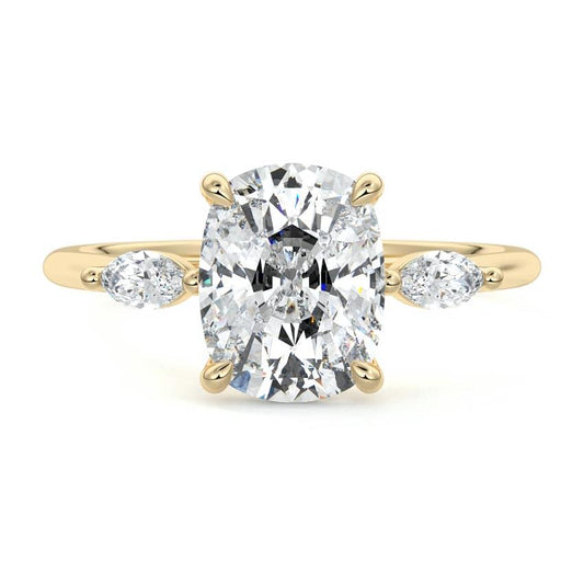 Aella cushion three-stone lab grown diamond engagement ring in yellow gold