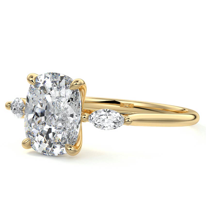 Aella - Cushion Yellow Gold Engagement Ring Profile View | Nura Lab