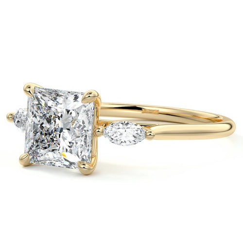 Aella - Princess Yellow Gold Engagement Ring Profile View | Nura Lab