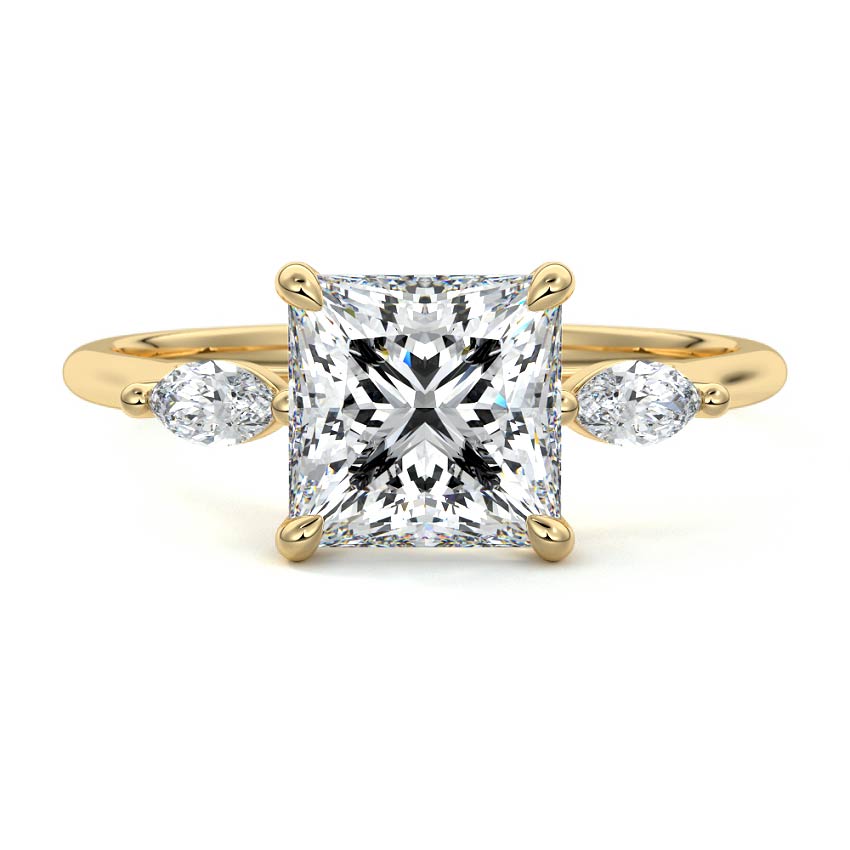 Aella - Princess Yellow Gold Engagement Ring Detail View | Nura Lab