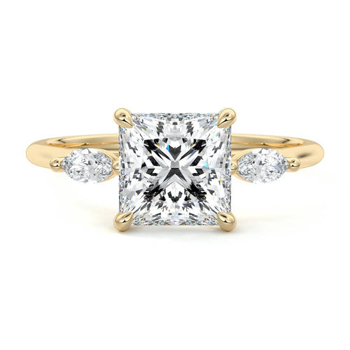 Aella - Princess Yellow Gold Engagement Ring Detail View | Nura Lab